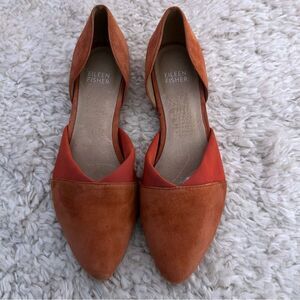 Eileen Fisher Asha Su Flats Women's  D'orsay Suede Pointed Toe Orange SZ 6.5